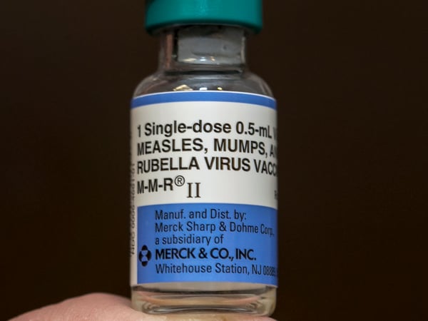 A single-dose vial of the measles-mumps-rubella virus vaccine live, or MMR vaccine is shown at the practice of Dr. Charles Goodman in Northridge, Calif., Thursday, Jan. 29, 2015.